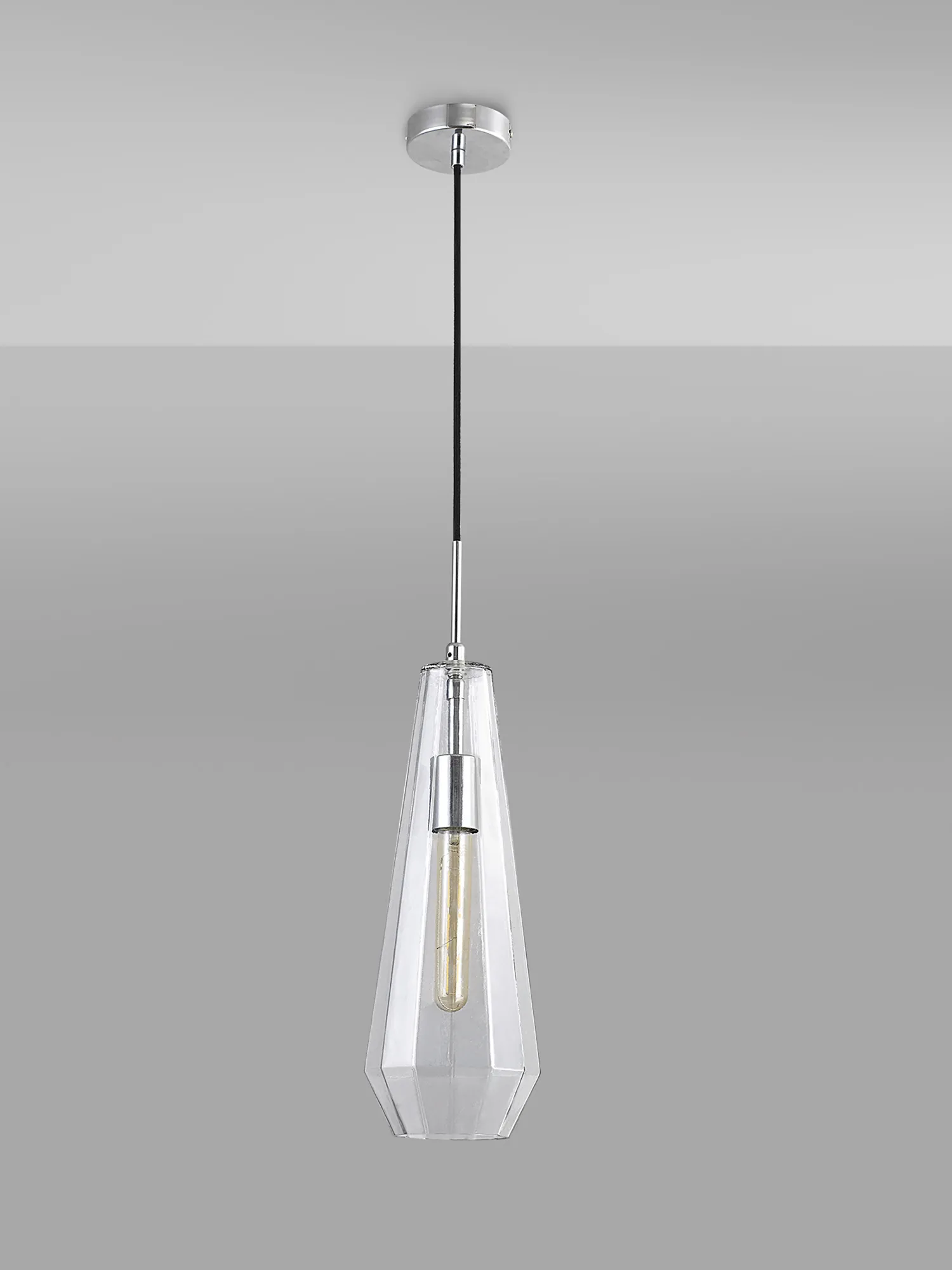 Markus Glass Pendant 1 Light Clear Slim Cone Polished Chrome D0601  Deco Markus